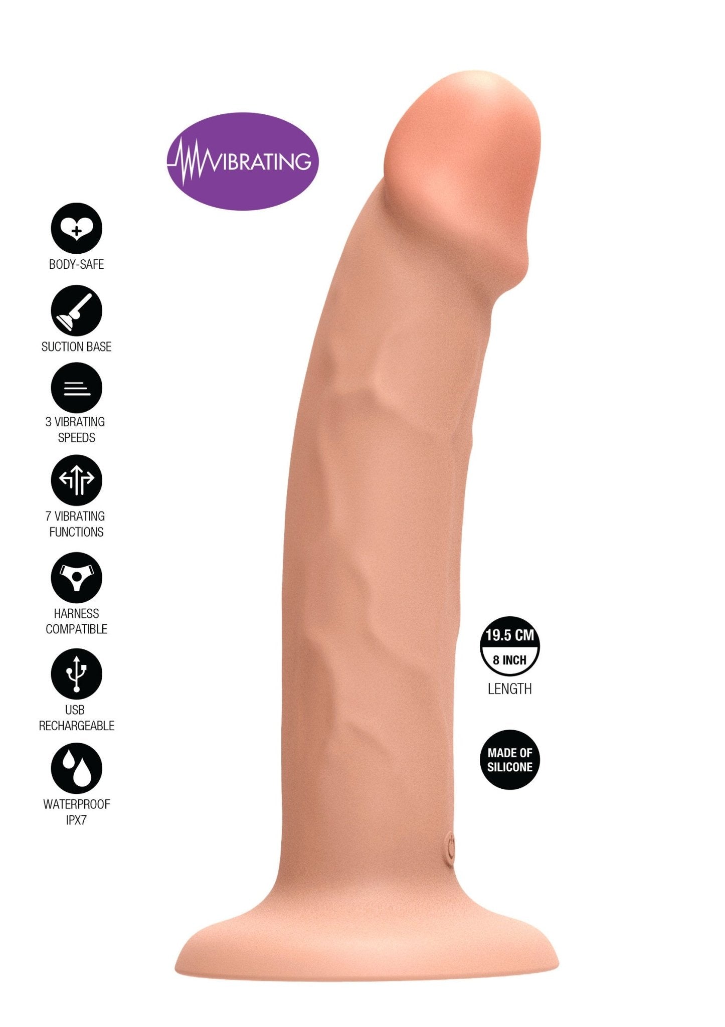 Harnas met vibrerende siliconen penis van (19,5CM) - Boldblisstoys